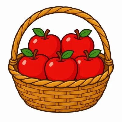 A basket holds five apples with none taken away.