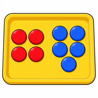 Four red counters and five blue counters make nine counters.