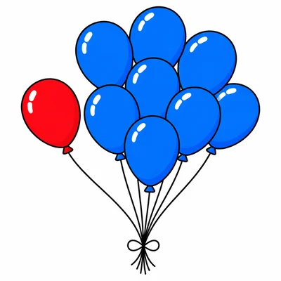 One red balloon and eight blue balloons make nine balloons.