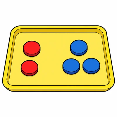 Five counters split into a group of two and a group of three.