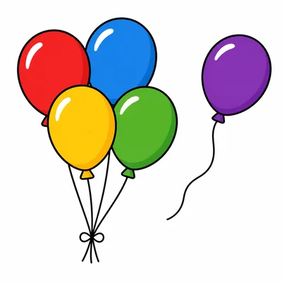 Five balloons with one separated from the other four.