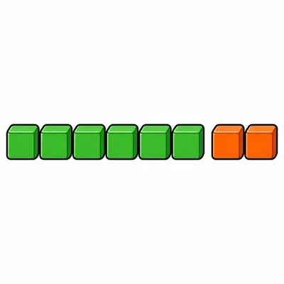 Eight blocks split into six green blocks and two orange blocks.