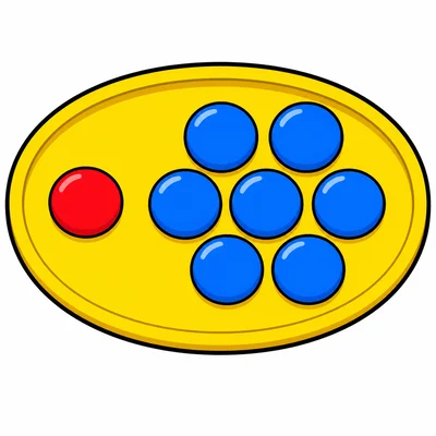One red counter and seven blue counters make eight counters.
