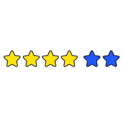 Four yellow stars and two blue stars make six stars.