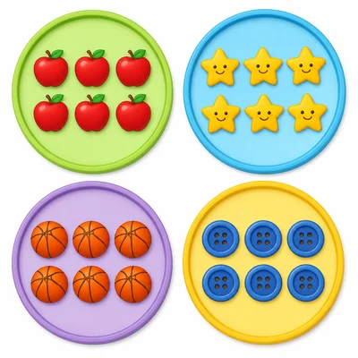 Four equal groups of six objects.