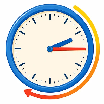 Clock showing quarter past two with a half-hour arrow.