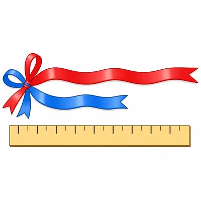 Two ribbons of different lengths on a measuring strip.