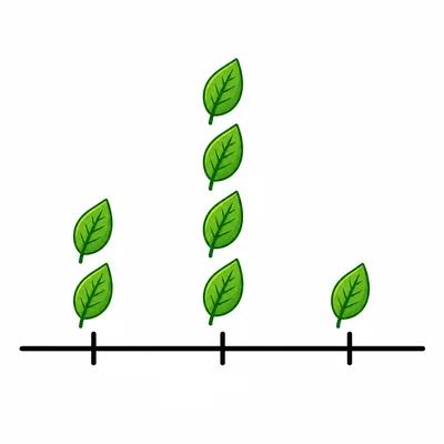 Line plot with leaf icons stacked in three groups.