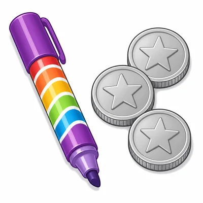 A marker beside three quarters.