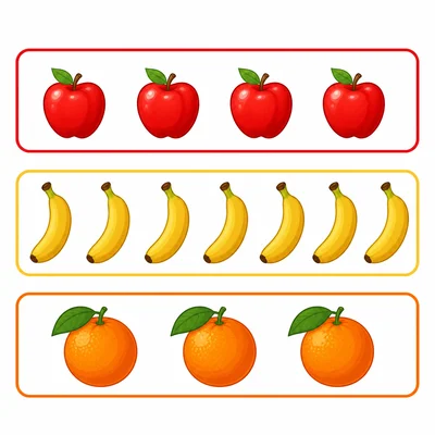 Fruit pictograph showing apples, bananas, and oranges.