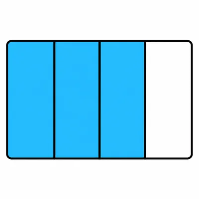 A rectangle split into four equal parts with three shaded.