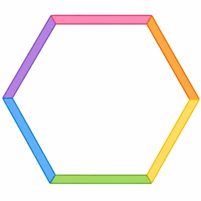 A hexagon with clearly outlined sides.