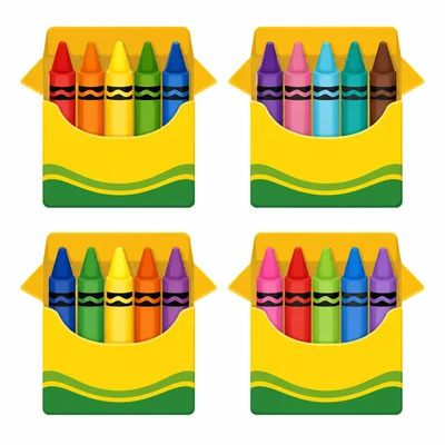 Four boxes with five crayons in each box.