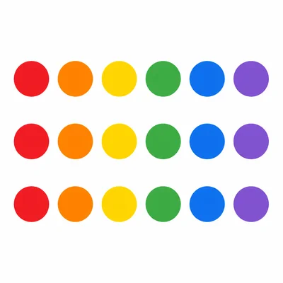 An array with three rows of six dots.