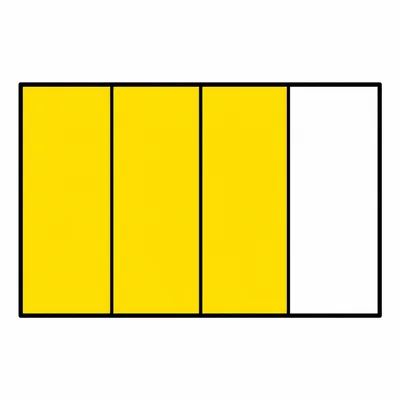A rectangle divided into four equal parts with three parts shaded.