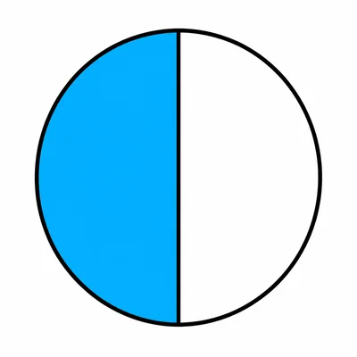 A circle divided into two equal parts with one half shaded.
