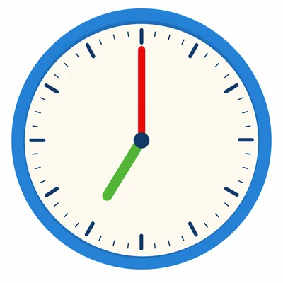 An analog clock showing seven o’clock.