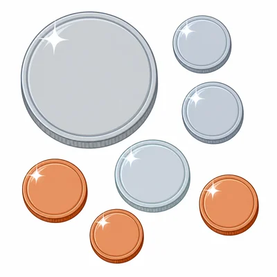 A group of coins showing one quarter, two dimes, one nickel, and three pennies.