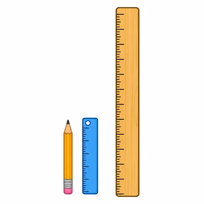 A pencil shown next to a small ruler and a longer measuring stick.