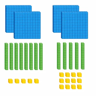 Two groups of base-ten blocks for comparing hundreds, tens, and ones.