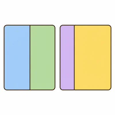 Two rectangles, one divided into equal halves and one divided into unequal parts.