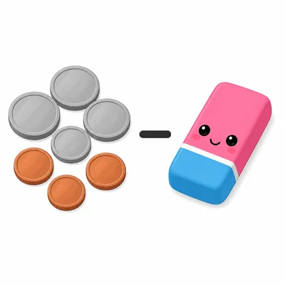 Coins next to an eraser to show buying something with money.