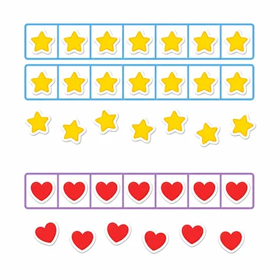 Two groups of stickers arranged in organized groups to show adding more stickers.