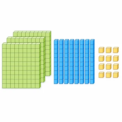 Base-ten blocks with tens rods highlighted.