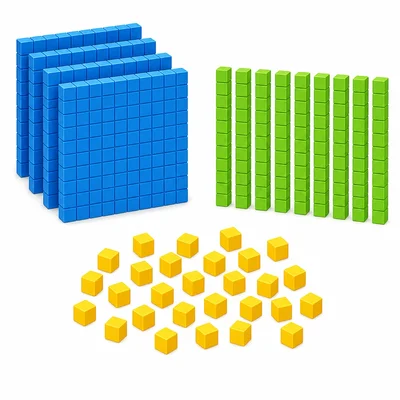 Base-ten blocks grouped as hundreds, tens, and ones.