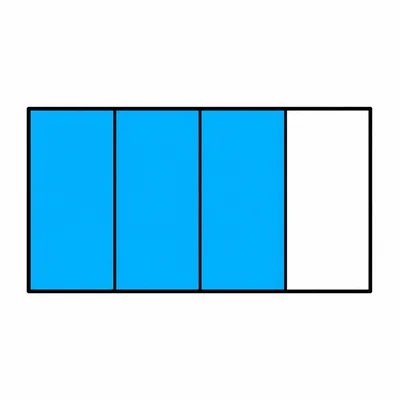 A rectangle divided into four equal parts with three parts shaded.