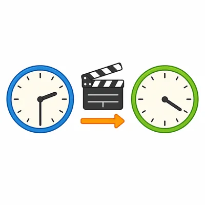 Two clocks showing a movie start time and end time.