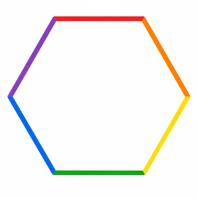 A colorful hexagon with its sides clearly shown.