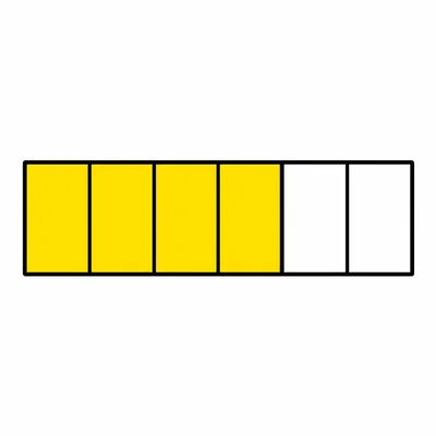 A rectangle divided into 6 equal parts with 4 shaded.