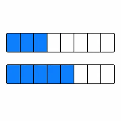 Two eighths fraction bars, one with 3 parts shaded and one with 5 parts shaded.