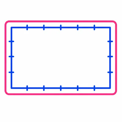 A rectangle with unit marks and its outside edge highlighted.