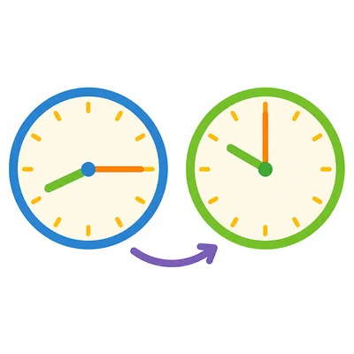 Two clocks showing school start time and recess time.