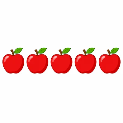 Five apple pictures in a pictograph row.