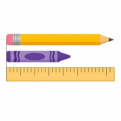 A pencil longer than a crayon on a ruler with tick marks.