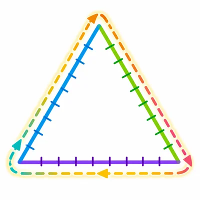 A triangle with unit marks around its sides.