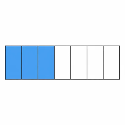 A rectangle divided into eight equal parts with three parts shaded.