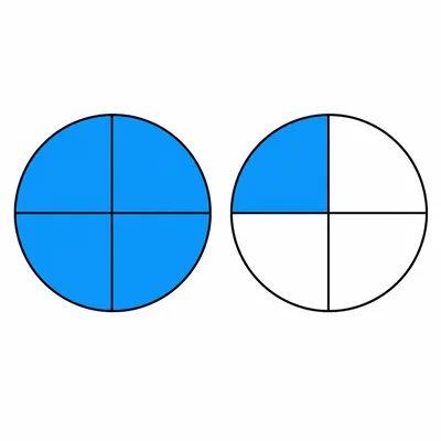 Two quartered circles showing one whole and one fourth shaded.