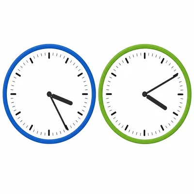 Two analog clocks showing the start and stop reading times.