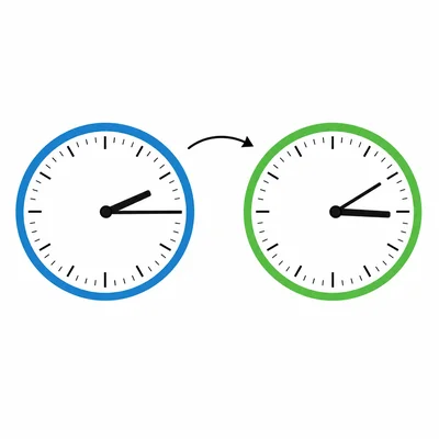 Two analog clocks showing the start and end times of a game.