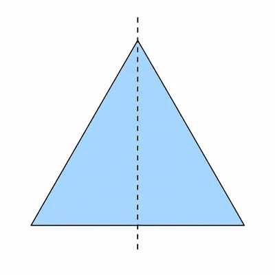An isosceles triangle with one vertical line of symmetry.