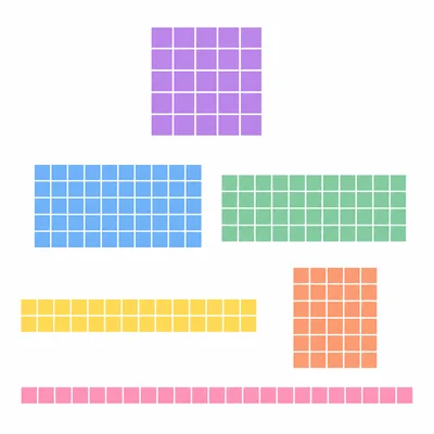 Several tile arrays showing different factor pair arrangements.