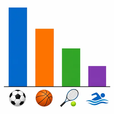 Bar graph of favorite sports with soccer tallest and swimming shortest.
