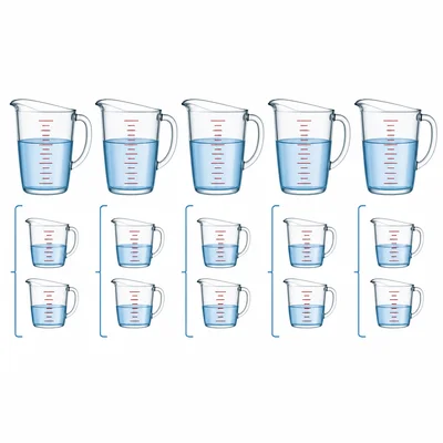 Five pint containers each paired with two cups.