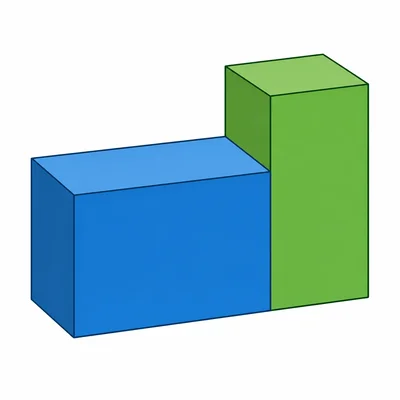 A composite solid made of two joined rectangular prisms.