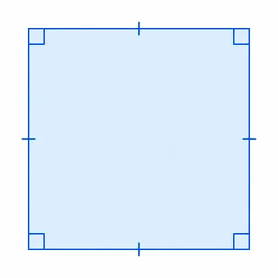 A square showing equal sides and right angles.