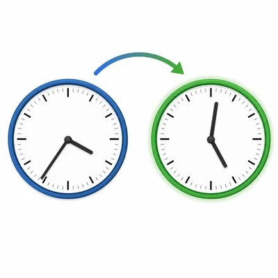 Two clocks with an arrow showing elapsed time.